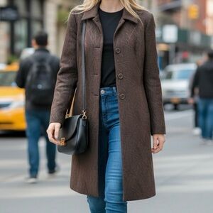 AREA Brown Textured Embossed Topper
Button Front Coat